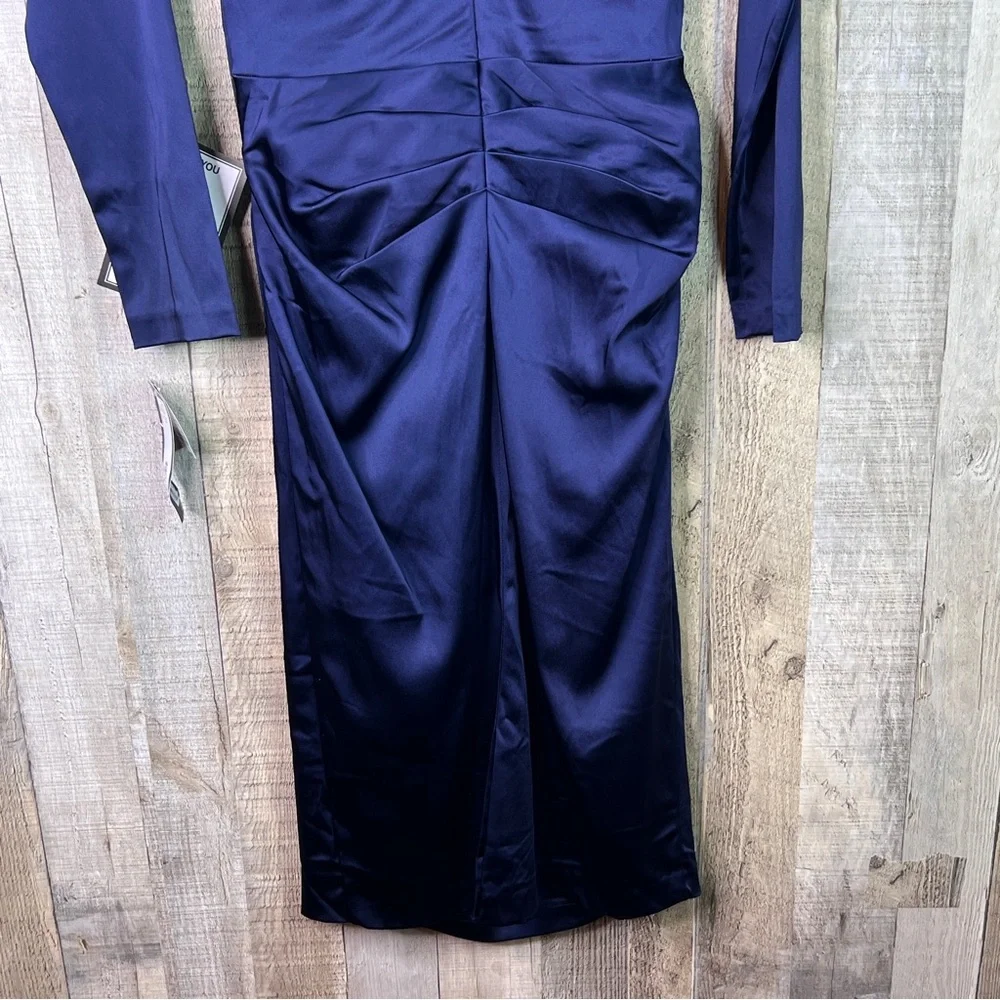 Betsy & Adam Sz. 10 Navy Blue Stretch Satin Lined Long Sleeve Form Fitti… - Picture 10 of 14